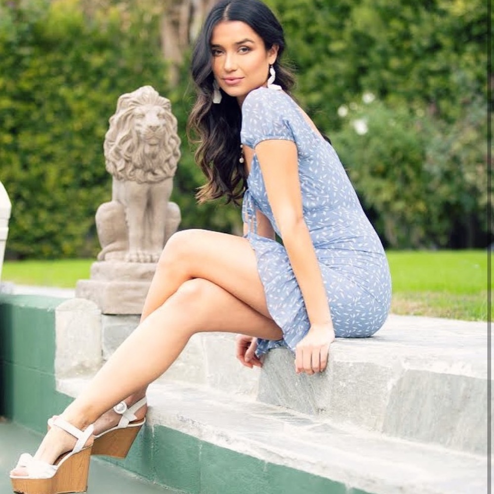 She & Sky Blue & White Ruffle Dress